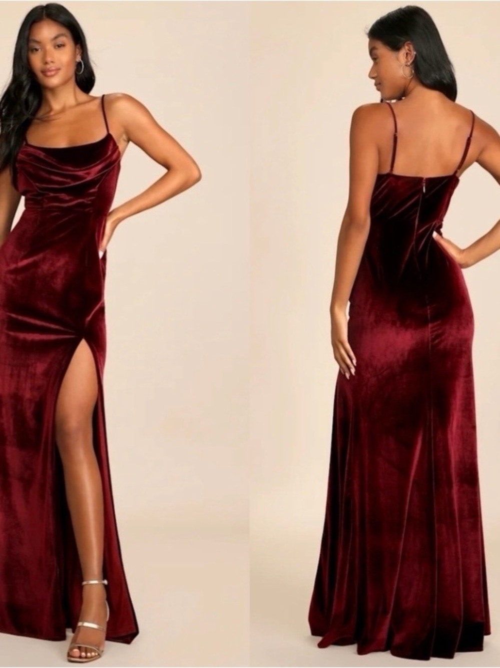 Lulus Everything I Do Wine Velvet Cowl Neck Mermaid Maxi Dress